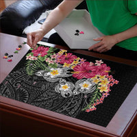 Hawaiian Tropical Flowers and Tribal Turtles Puzzle Polynesian Art Motifs Black Color LT03 - Polynesian Pride
