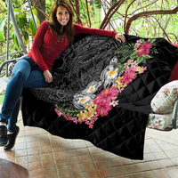 Hawaiian Tropical Flowers and Tribal Turtles Quilt Polynesian Art Motifs Black Color LT03 - Polynesian Pride