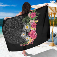 Hawaiian Tropical Flowers and Tribal Turtles Sarong Polynesian Art Motifs Black Color LT03 One Size 44 x 66 inches Black - Polynesian Pride