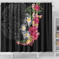 Hawaiian Tropical Flowers and Tribal Turtles Shower Curtain Polynesian Art Motifs Black Color LT03 - Polynesian Pride