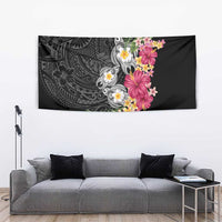 Hawaiian Tropical Flowers and Tribal Turtles Tapestry Polynesian Art Motifs Black Color LT03 - Polynesian Pride