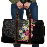 Hawaiian Tropical Flowers and Tribal Turtles Travel Bag Polynesian Art Motifs Black Color LT03 Black - Polynesian Pride