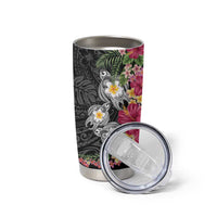 Hawaiian Tropical Flowers and Tribal Turtles Tumbler Cup Polynesian Art Motifs Black Color LT03 - Polynesian Pride