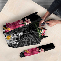 Hawaiian Tropical Flowers and Tribal Turtles Umbrella Polynesian Art Motifs Black Color LT03 - Polynesian Pride