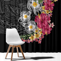 Hawaiian Tropical Flowers and Tribal Turtles Window Curtain Polynesian Art Motifs Black Color LT03 - Polynesian Pride