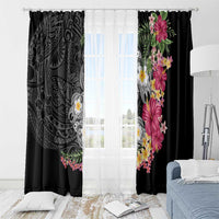 Hawaiian Tropical Flowers and Tribal Turtles Window Curtain Polynesian Art Motifs Black Color LT03 - Polynesian Pride