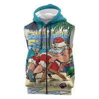 Mele Kalikimaka Hawaii It's 5 o'clock Somewhere Sleeveless Zip Hoodie Funny Lazy Santa Claus Chilling with Cocktail LT03 Multicolor - Polynesian Pride