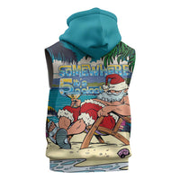 Mele Kalikimaka Hawaii It's 5 o'clock Somewhere Sleeveless Zip Hoodie Funny Lazy Santa Claus Chilling with Cocktail LT03 - Polynesian Pride
