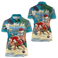Mele Kalikimaka Hawaii It's 5 o'clock Somewhere Women Polo Shirt Funny Lazy Santa Claus Chilling with Cocktail LT03 - Polynesian Pride