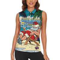 Mele Kalikimaka Hawaii It's 5 o'clock Somewhere Women Sleeveless Polo Shirt Funny Lazy Santa Claus Chilling with Cocktail LT03 - Polynesian Pride