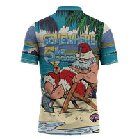 Mele Kalikimaka Hawaii It's 5 o'clock Somewhere Zipper Polo Shirt Funny Lazy Santa Claus Chilling with Cocktail LT03 - Polynesian Pride