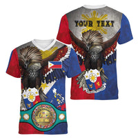 Custom Philippines World Champion Boxing Women V-Neck T-Shirt Eagle-Grunge Design - Polynesian Pride