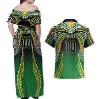 Custom Cook Islands Rugby League Couples Matching Off Shoulder Maxi Dress and Hawaiian Shirt Avaiki Tatau Tribal Motifs Black Color LT03 - Polynesian Pride