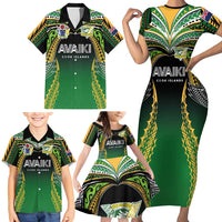 Custom Cook Islands Rugby League Family Matching Short Sleeve Bodycon Dress and Hawaiian Shirt Avaiki Tatau Tribal Motifs Black Color LT03 - Polynesian Pride