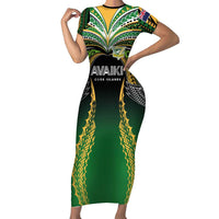 Custom Cook Islands Rugby League Family Matching Short Sleeve Bodycon Dress and Hawaiian Shirt Avaiki Tatau Tribal Motifs Black Color LT03 Mom's Dress Black - Polynesian Pride