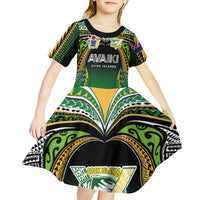 Custom Cook Islands Rugby League Kid Short Sleeve Dress Avaiki Tatau Tribal Motifs Black Color LT03 - Polynesian Pride
