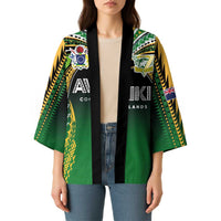 Custom Cook Islands Rugby League Kimono Avaiki Tatau Tribal Motifs Black Color LT03 - Polynesian Pride