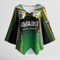 Custom Cook Islands Rugby League Kimono Sleeve Blouse Avaiki Tatau Tribal Motifs Black Color LT03 Female Black - Polynesian Pride