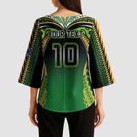 Custom Cook Islands Rugby League Kimono Sleeve Blouse Avaiki Tatau Tribal Motifs Black Color LT03 - Polynesian Pride