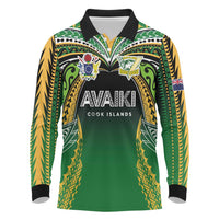 Custom Cook Islands Rugby League Long Sleeve Polo Shirt Avaiki Tatau Tribal Motifs Black Color LT03 Black - Polynesian Pride