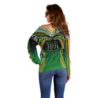 Custom Cook Islands Rugby League Off Shoulder Sweater Avaiki Tatau Tribal Motifs Black Color LT03 - Polynesian Pride