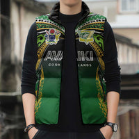 Custom Cook Islands Rugby League Sleeveless Puffer Jacket Avaiki Tatau Tribal Motifs Black Color LT03 - Polynesian Pride