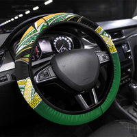 Cook Islands Rugby League Steering Wheel Cover Avaiki Tatau Tribal Motifs Black Color LT03 Universal Fit Black - Polynesian Pride
