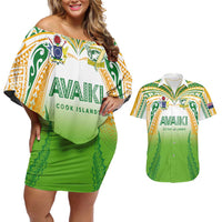 Custom Cook Islands Rugby League Couples Matching Off Shoulder Short Dress and Hawaiian Shirt Avaiki Tatau Tribal Motifs White Color LT03 White - Polynesian Pride