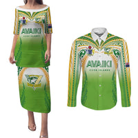 Custom Cook Islands Rugby League Couples Matching Puletasi and Long Sleeve Button Shirt Avaiki Tatau Tribal Motifs White Color LT03 White - Polynesian Pride