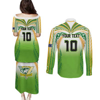 Custom Cook Islands Rugby League Couples Matching Puletasi and Long Sleeve Button Shirt Avaiki Tatau Tribal Motifs White Color LT03 - Polynesian Pride
