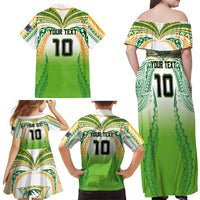 Custom Cook Islands Rugby League Family Matching Off Shoulder Maxi Dress and Hawaiian Shirt Avaiki Tatau Tribal Motifs White Color LT03 - Polynesian Pride