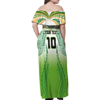 Custom Cook Islands Rugby League Family Matching Off Shoulder Maxi Dress and Hawaiian Shirt Avaiki Tatau Tribal Motifs White Color LT03 - Polynesian Pride