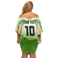 Custom Cook Islands Rugby League Family Matching Off Shoulder Short Dress and Hawaiian Shirt Avaiki Tatau Tribal Motifs White Color LT03 - Polynesian Pride