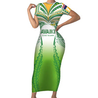 Custom Cook Islands Rugby League Family Matching Short Sleeve Bodycon Dress and Hawaiian Shirt Avaiki Tatau Tribal Motifs White Color LT03 Mom's Dress White - Polynesian Pride