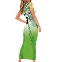 Custom Cook Islands Rugby League Family Matching Short Sleeve Bodycon Dress and Hawaiian Shirt Avaiki Tatau Tribal Motifs White Color LT03 - Polynesian Pride