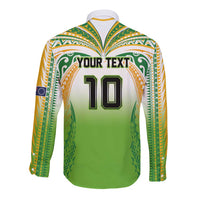 Custom Cook Islands Rugby League Long Sleeve Button Shirt Avaiki Tatau Tribal Motifs White Color LT03 - Polynesian Pride