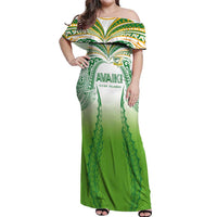 Custom Cook Islands Rugby League Off Shoulder Maxi Dress Avaiki Tatau Tribal Motifs White Color LT03 Women White - Polynesian Pride