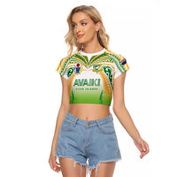 Custom Cook Islands Rugby League Raglan Cropped T Shirt Avaiki Tatau Tribal Motifs White Color LT03 Female White - Polynesian Pride