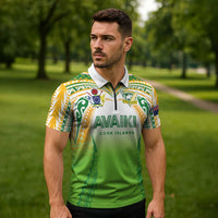 Custom Cook Islands Rugby League Zipper Polo Shirt Avaiki Tatau Tribal Motifs White Color LT03 - Polynesian Pride