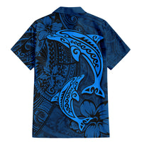 Polynesian Dolphin Valentine Day Family Matching Mermaid Dress and Hawaiian Shirt Hibiscus and Tribal Tattoo Blue Style LT03 - Polynesian Pride