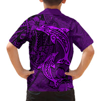 Polynesian Dolphin Valentine Day Kid Hawaiian Shirt Hibiscus and Tribal Tattoo Purple Style LT03 - Polynesian Pride