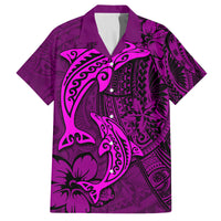 Polynesian Dolphin Valentine Day Family Matching Summer Maxi Dress and Hawaiian Shirt Hibiscus and Tribal Tattoo Pink Style LT03 Dad's Shirt - Short Sleeve Pink - Polynesian Pride