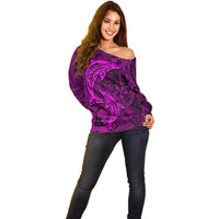 Polynesian Dolphin Valentine Day Off Shoulder Sweater Hibiscus and Tribal Tattoo Pink Style LT03 - Polynesian Pride