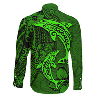 Polynesian Dolphin Valentine Day Family Matching Short Sleeve Bodycon Dress and Hawaiian Shirt Hibiscus and Tribal Tattoo Green Style LT03 - Polynesian Pride