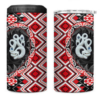 Red Taniko Motif Aotearoa Manaia and Silver Fern 4 in 1 Can Cooler Tumbler LT03 One Size: 16 oz Red - Polynesian Pride