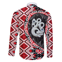 Red Taniko Motif Aotearoa Manaia and Silver Fern Family Matching Short Sleeve Bodycon Dress and Hawaiian Shirt LT03 - Polynesian Pride