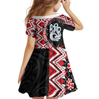 Red Taniko Motif Aotearoa Manaia and Silver Fern Family Matching Tank Maxi Dress and Hawaiian Shirt LT03 - Polynesian Pride