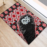 Red Taniko Motif Aotearoa Manaia and Silver Fern Rubber Doormat