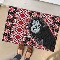 Red Taniko Motif Aotearoa Manaia and Silver Fern Rubber Doormat