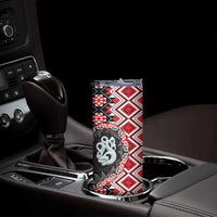 Red Taniko Motif Aotearoa Manaia and Silver Fern Skinny Tumbler LT03 - Polynesian Pride
